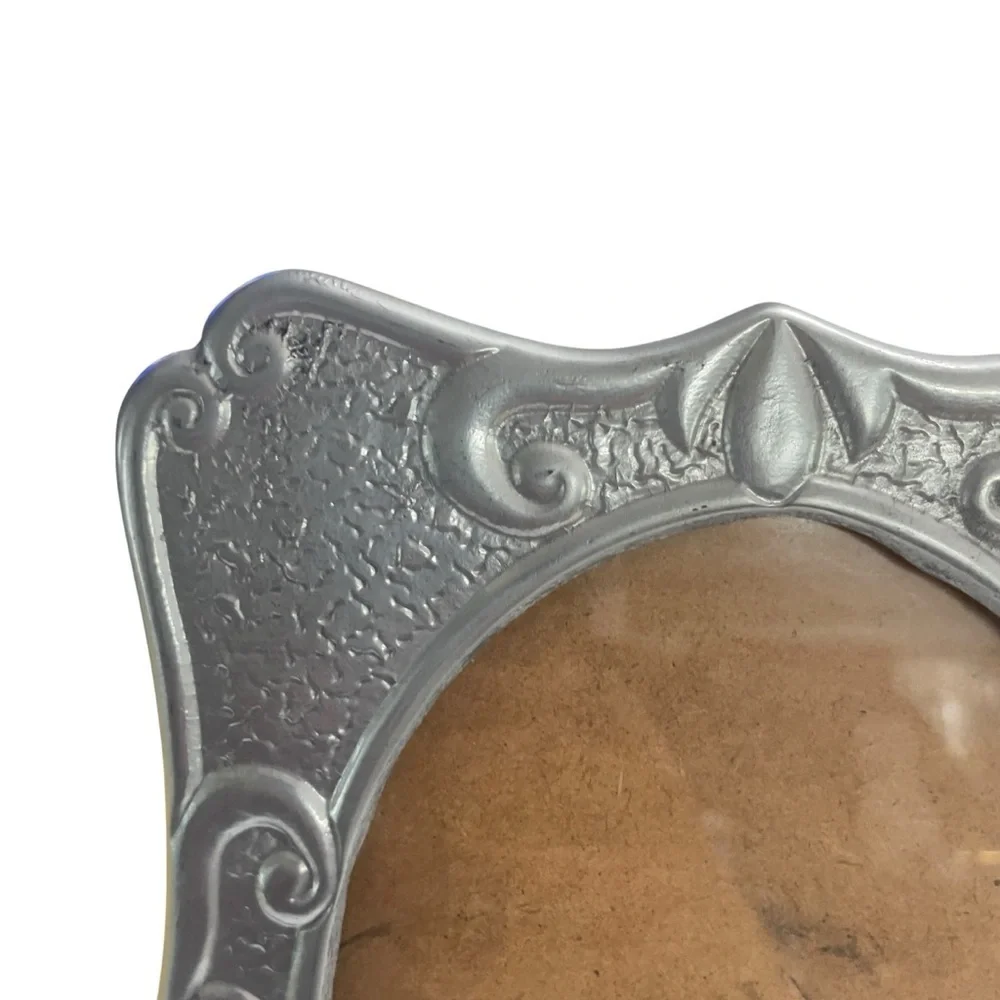 Vintage 1980s Mexican Pewter Picture Frame Spanish Colonial Ornate Curved Oval
